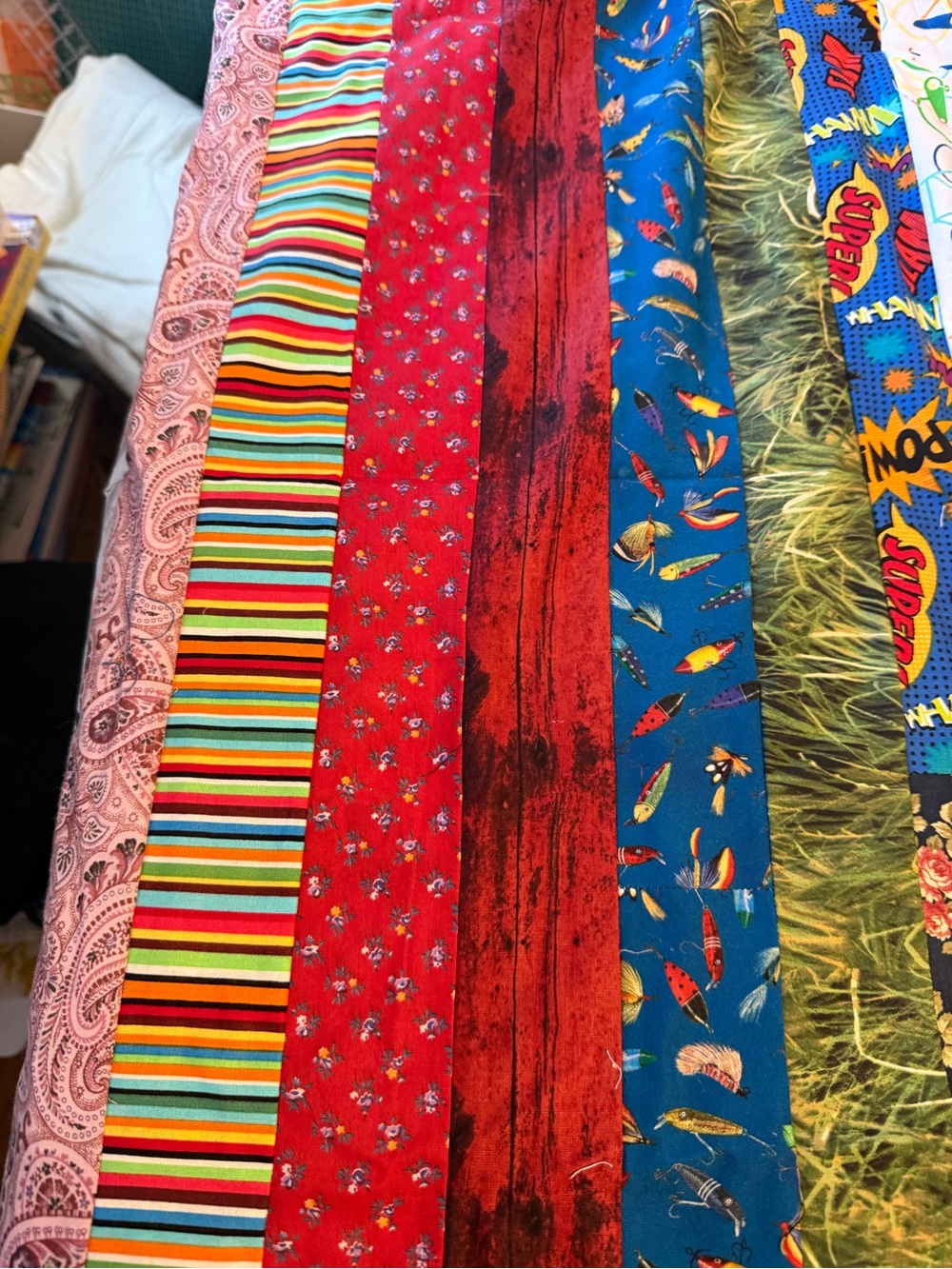 Handmade log cabin patchwork quilt top